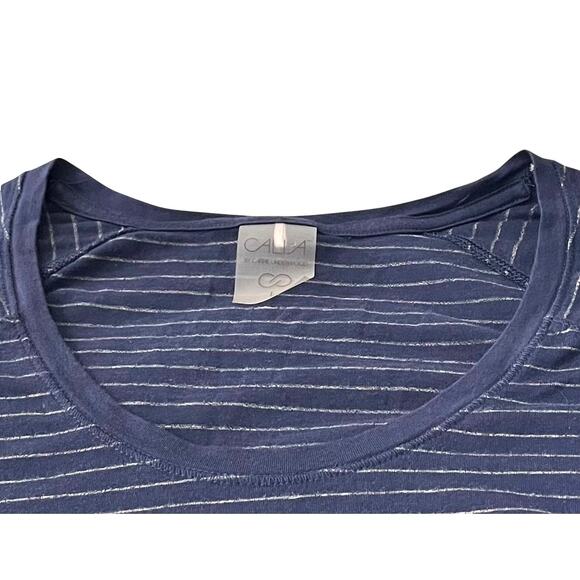 CALIA LONG SLV PULL-OVER RND NECKLINE TOP, WOMEN, L, NAVY BLUE & GREY PINSTRIPES - Picture 2 of 10